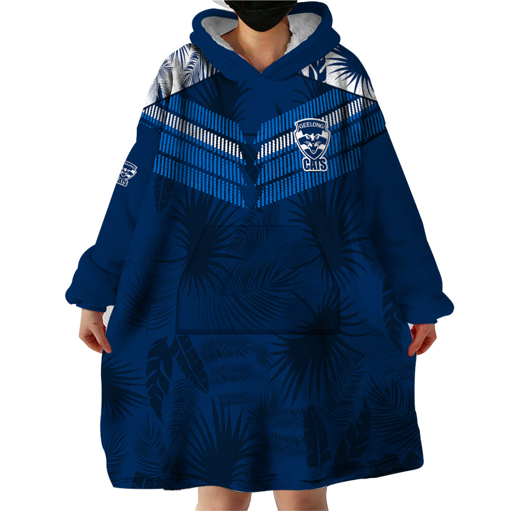 Geelong Cats Football Wearable Blanket Hoodie Simple Hawaiian Palms Leaf - Vibe Hoodie Shop