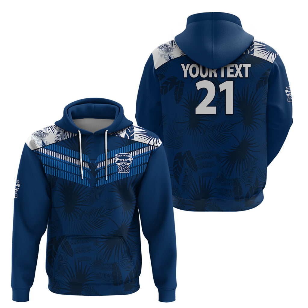 (Custom Text And Number) Geelong Cats Football Hoodie Simple Hawaiian Palms Leaf LT9 - Vibe Hoodie Shop