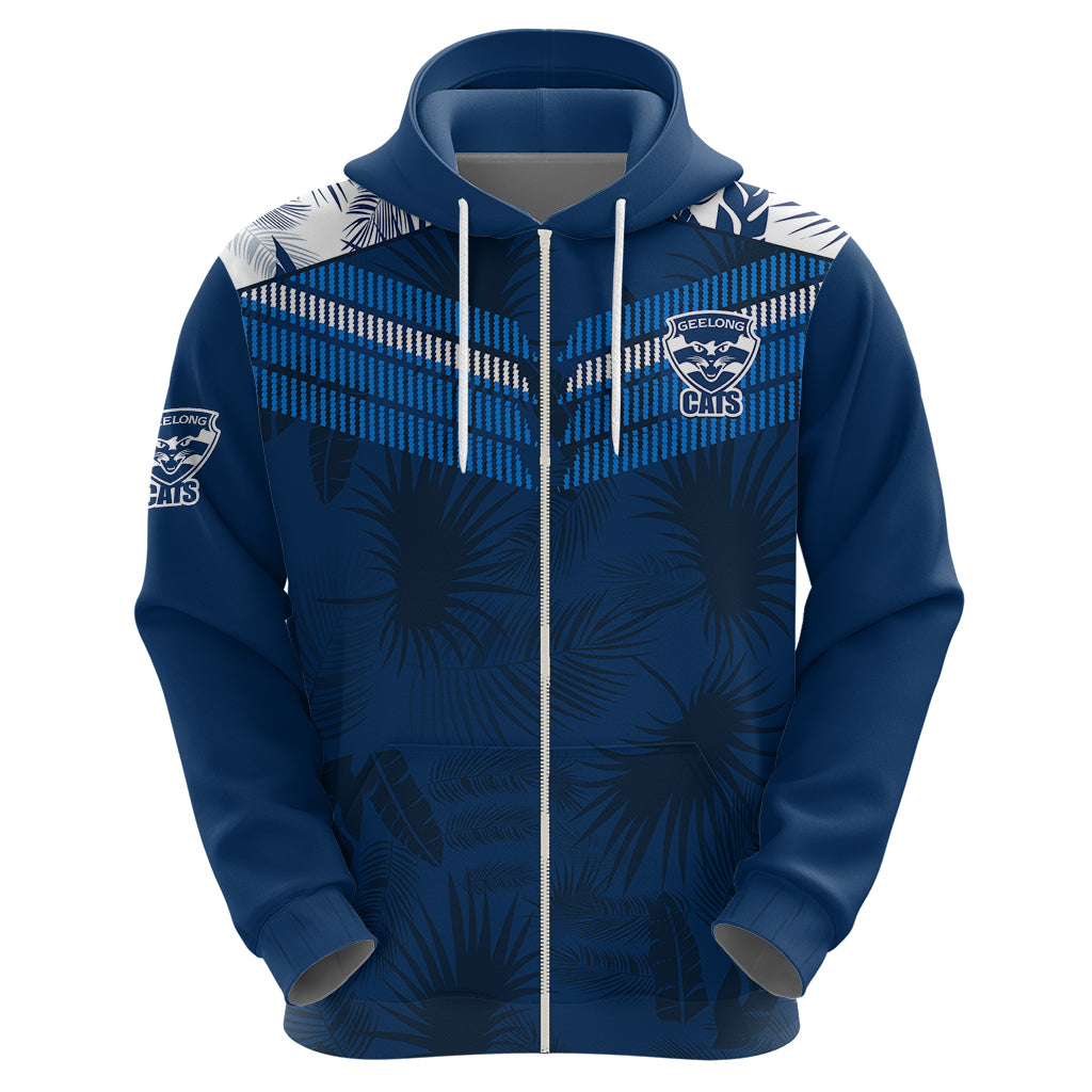 (Custom Text And Number) Geelong Cats Football Hoodie Simple Hawaiian Palms Leaf LT9 - Vibe Hoodie Shop
