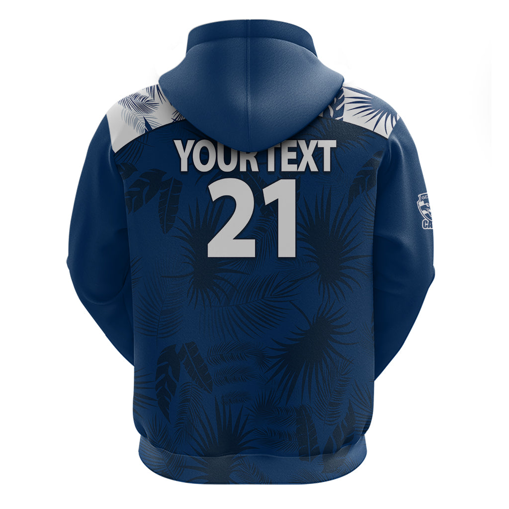 (Custom Text And Number) Geelong Cats Football Hoodie Simple Hawaiian Palms Leaf LT9 - Vibe Hoodie Shop