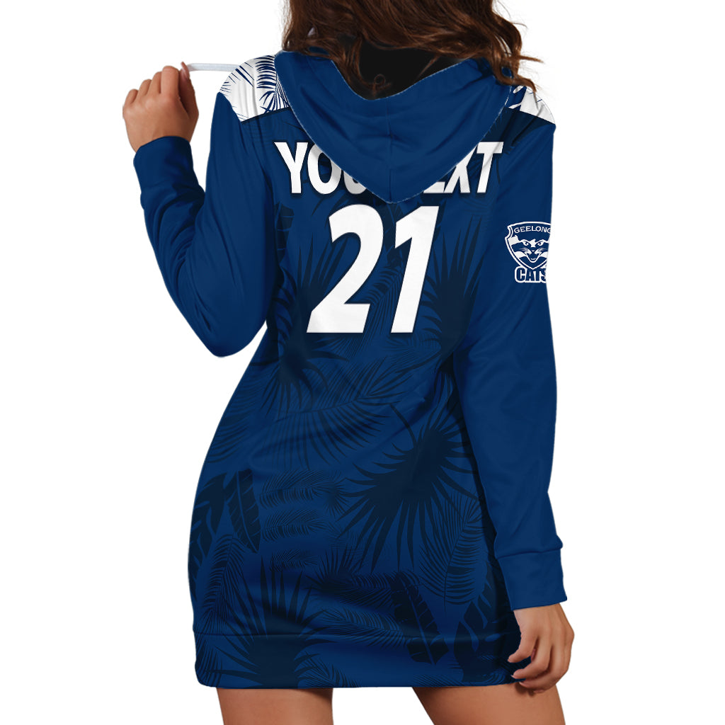 (Custom Text And Number) Geelong Cats Football Hoodie Dress Simple Hawaiian Palms Leaf - Vibe Hoodie Shop