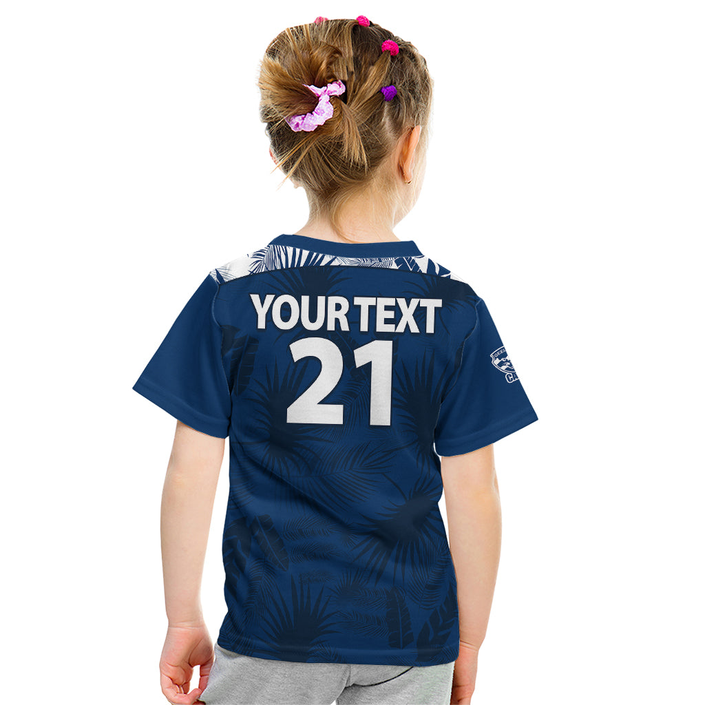 (Custom Text And Number) Geelong Cats Football Kid T Shirt Simple Hawaiian Palms Leaf - Vibe Hoodie Shop