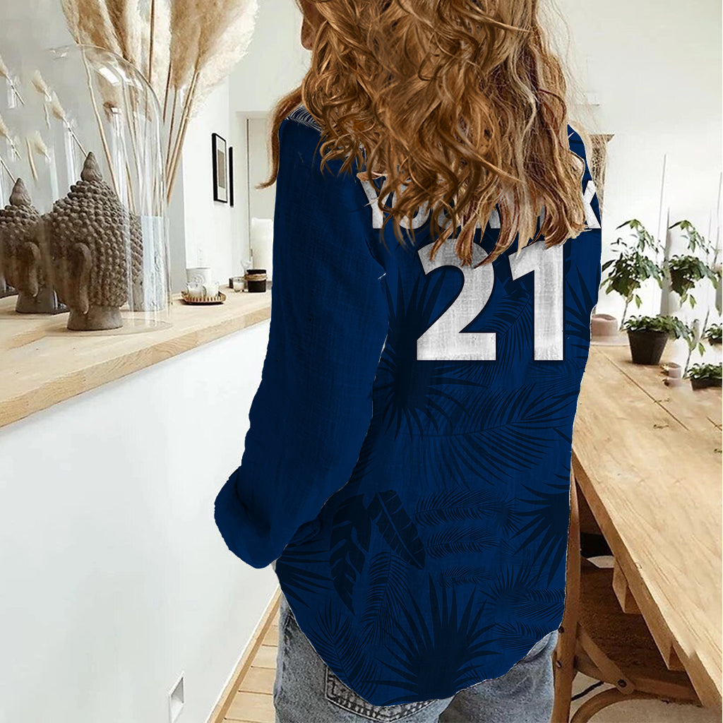 (Custom Text And Number) Geelong Cats Football Women Casual Shirt Simple Hawaiian Palms Leaf - Vibe Hoodie Shop