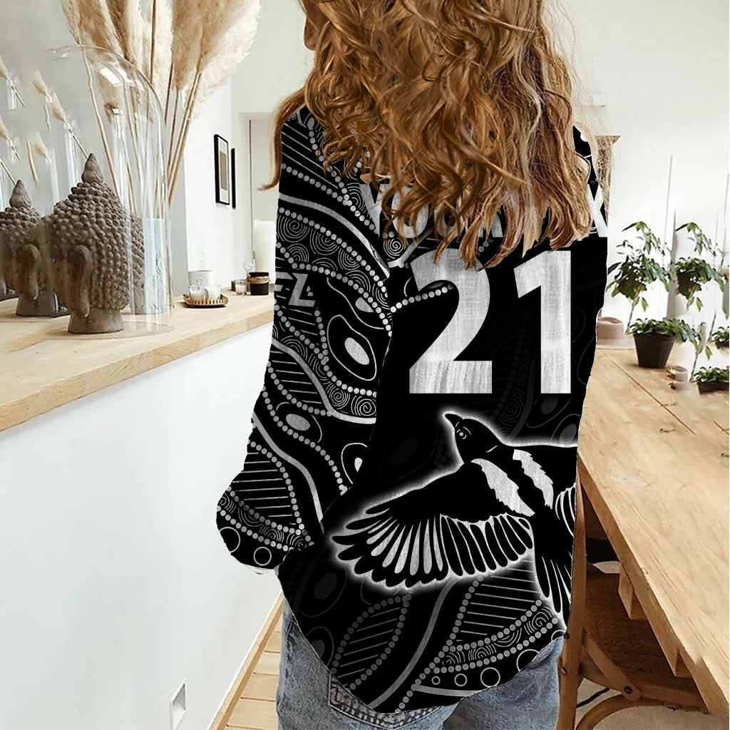(Custom Text And Number) 2023 Collingwood Magpies Football Women Casual Shirt Pies Founded 1892 - Vibe Hoodie Shop