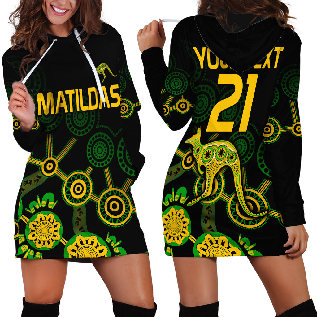 (Custom Text And Number) Australia Soccer Hoodie Dress Matildas World Cup With Kangaroo - Vibe Hoodie Shop