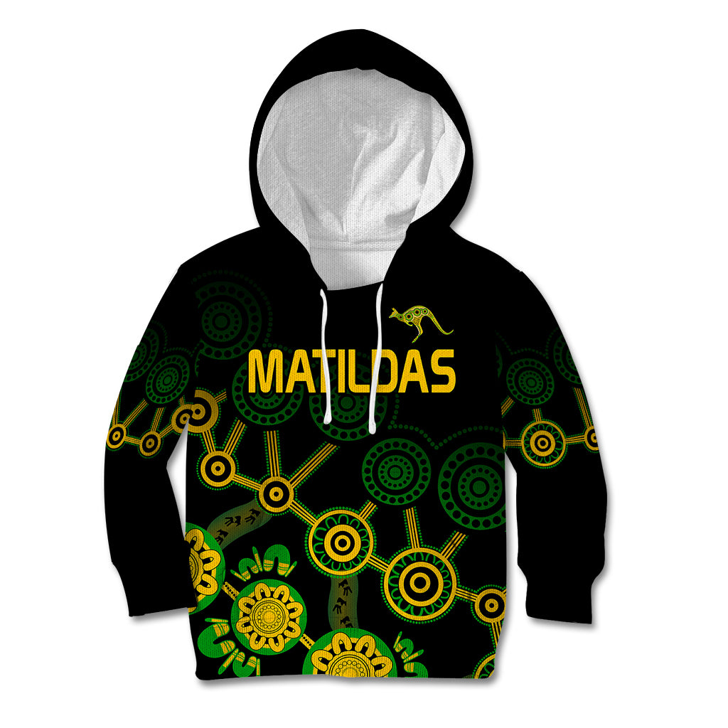 (Custom Text And Number) Australia Soccer Kid Hoodie Matildas World Cup With Kangaroo - Vibe Hoodie Shop