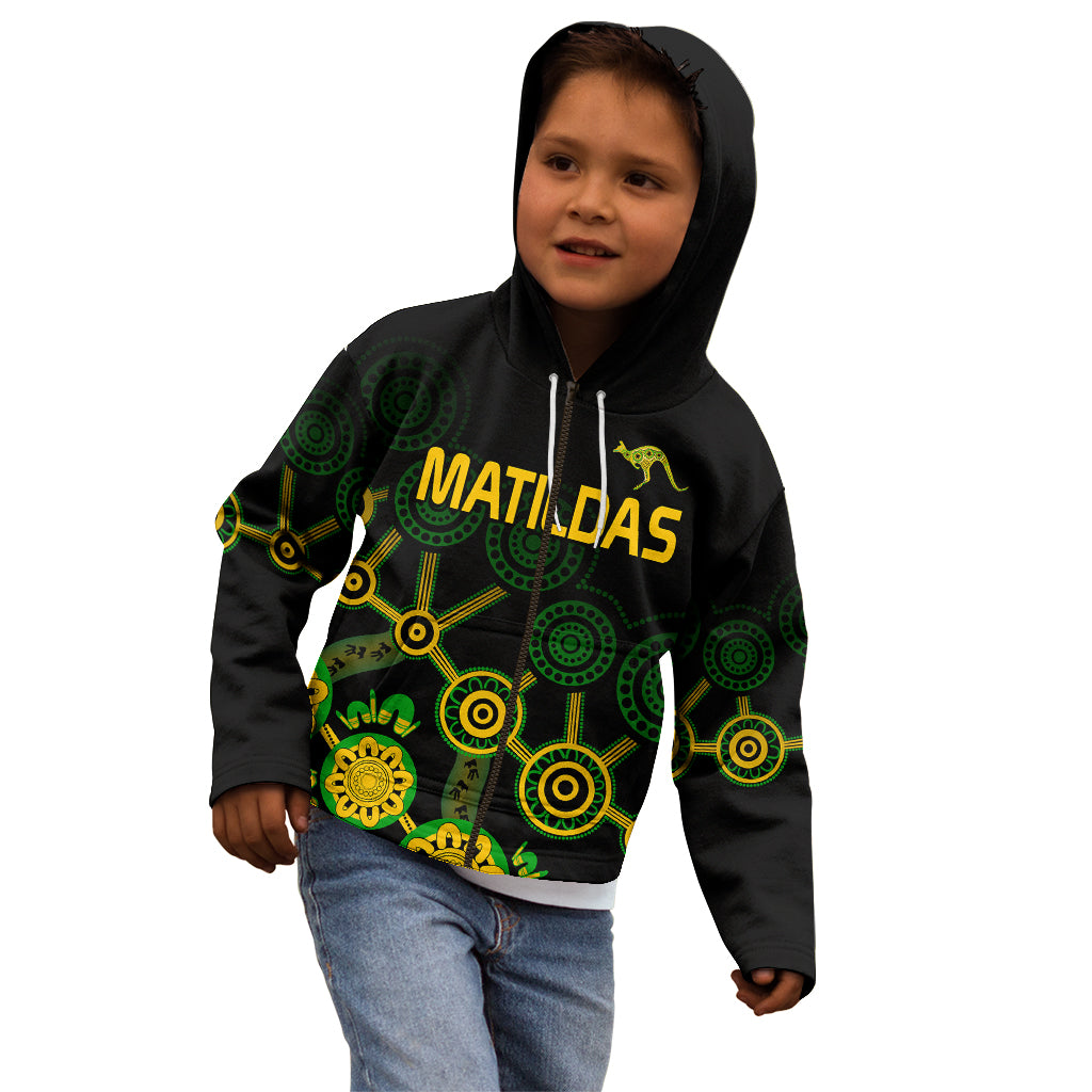 (Custom Text And Number) Australia Soccer Kid Hoodie Matildas World Cup With Kangaroo - Vibe Hoodie Shop