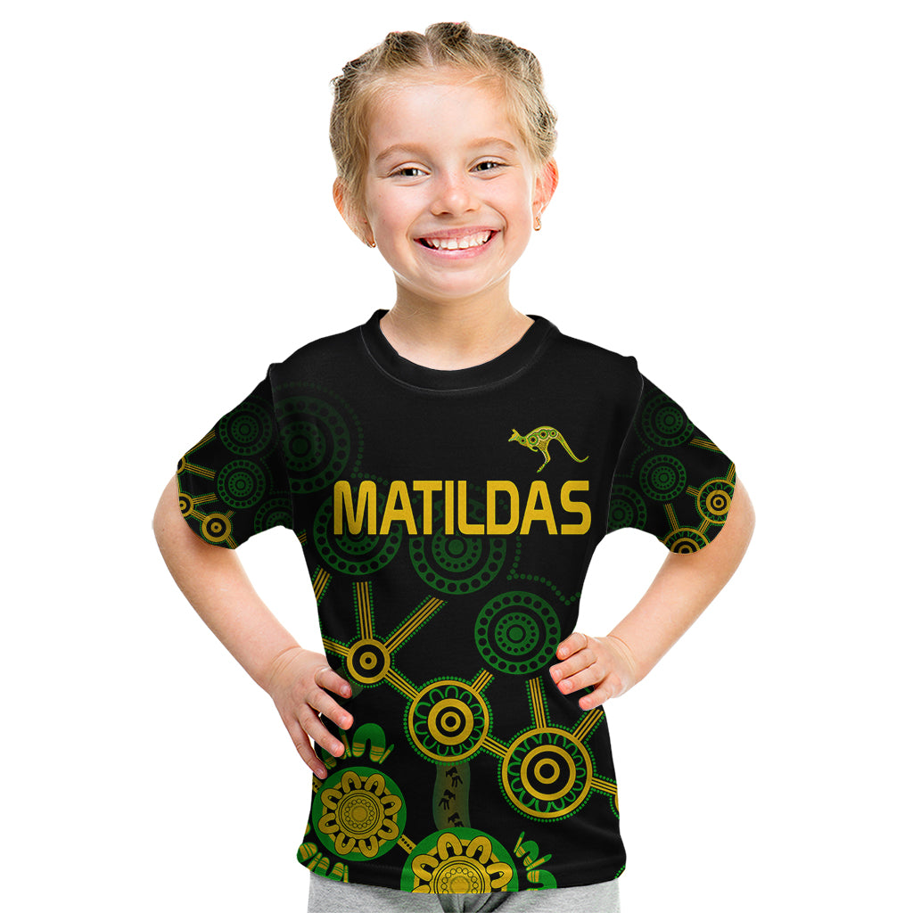 (Custom Text And Number) Australia Soccer Kid T Shirt Matildas World Cup With Kangaroo - Vibe Hoodie Shop