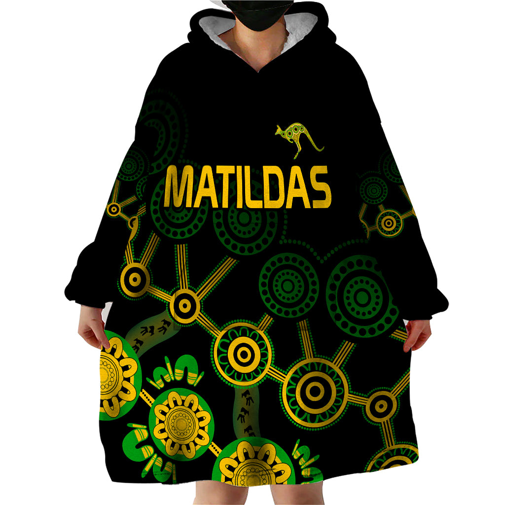 (Custom Text And Number) Australia Soccer Wearable Blanket Hoodie Matildas World Cup With Kangaroo - Vibe Hoodie Shop