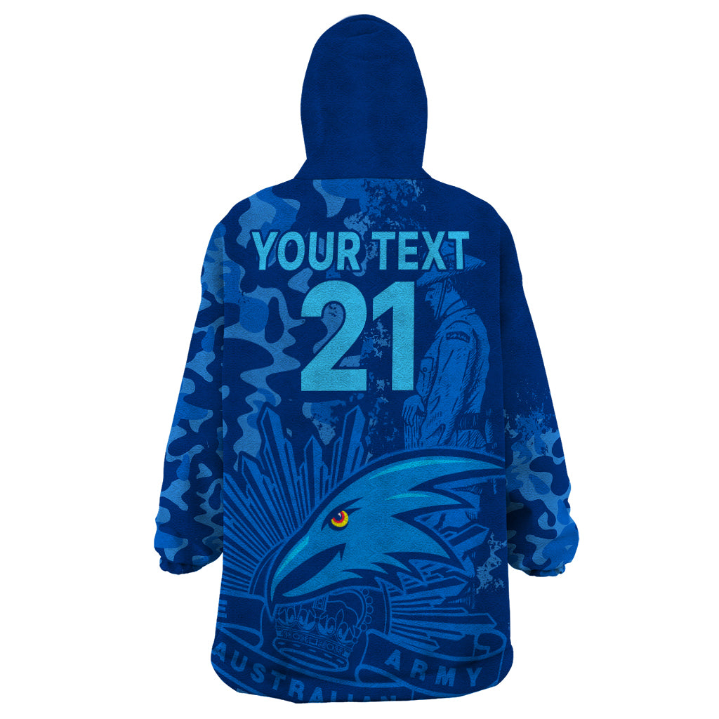 (Custom Text And Number) AFL ANZAC 2023 Adelaide Crows Wearable Blanket Hoodie Camouflage - Vibe Hoodie Shop