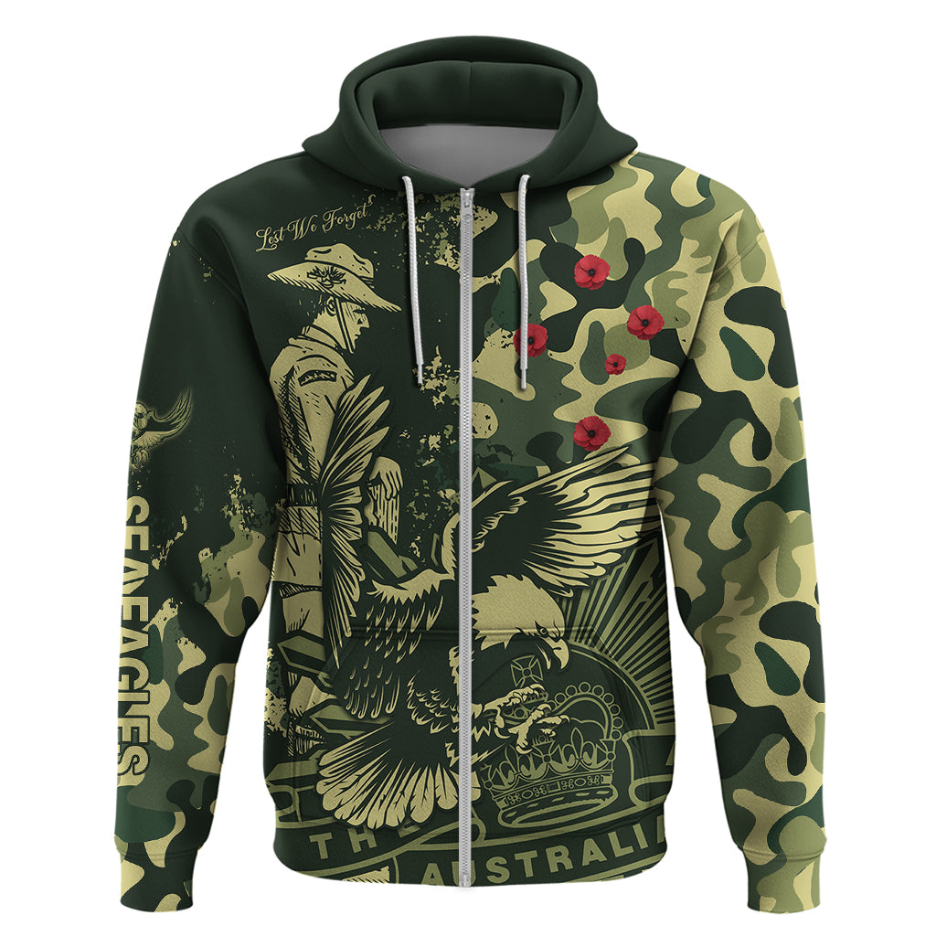 (Custom Text And Number) NRL ANZAC 2023 Sea Eagles Hoodie Camouflage LT9 - Vibe Hoodie Shop