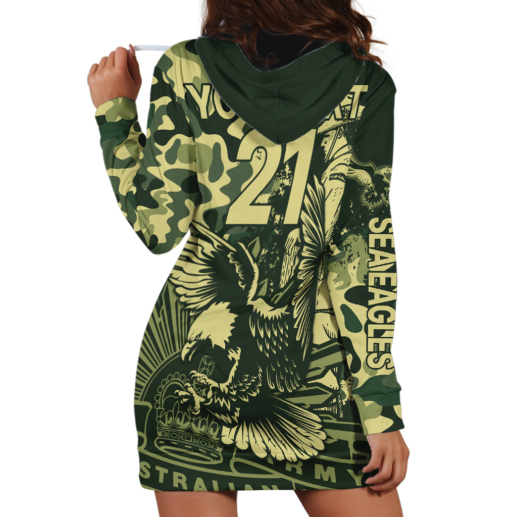 (Custom Text And Number) NRL ANZAC 2023 Sea Eagles Hoodie Dress Camouflage - Vibe Hoodie Shop