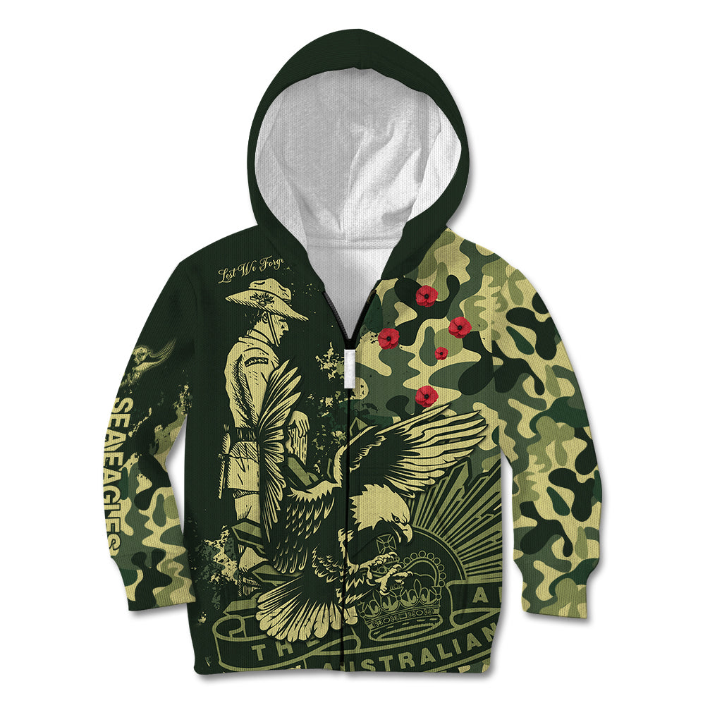 (Custom Text And Number) NRL ANZAC 2023 Sea Eagles Kid Hoodie Camouflage - Vibe Hoodie Shop