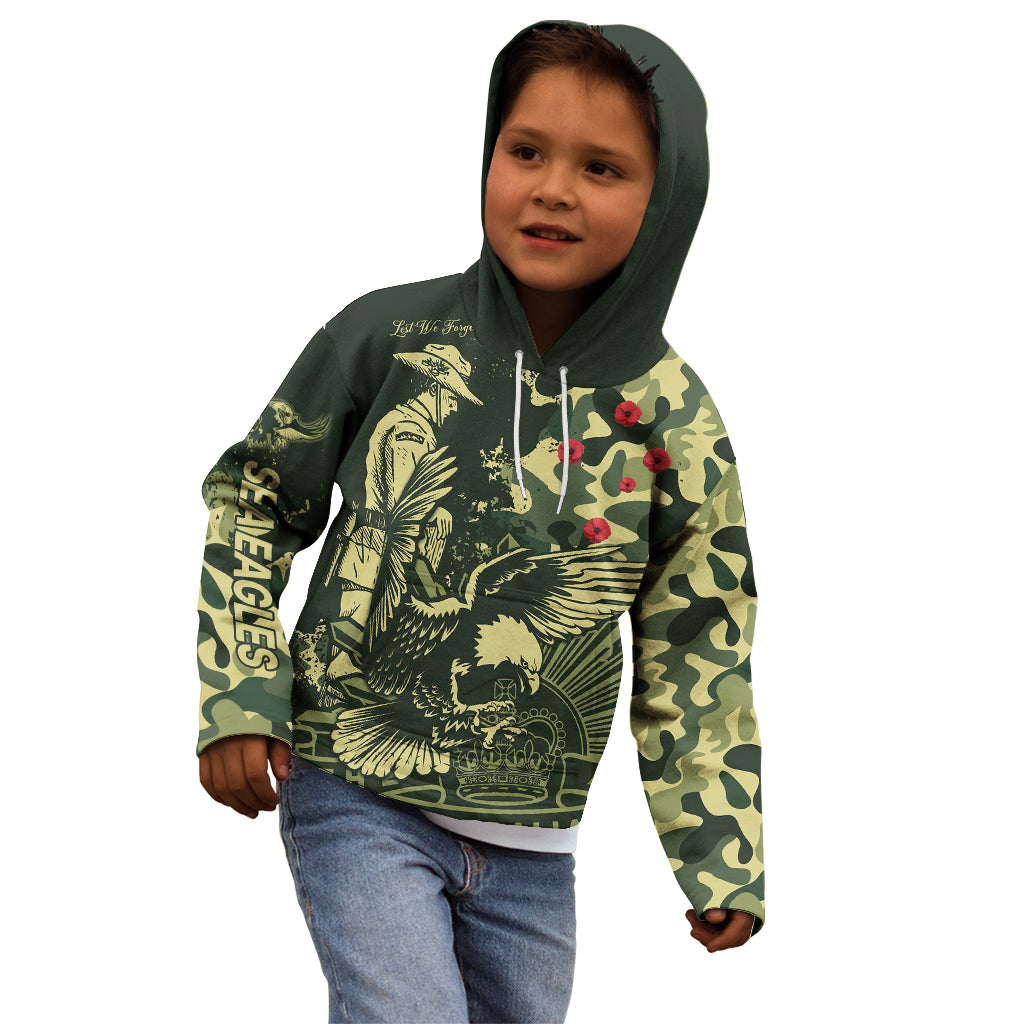 (Custom Text And Number) NRL ANZAC 2023 Sea Eagles Kid Hoodie Camouflage - Vibe Hoodie Shop