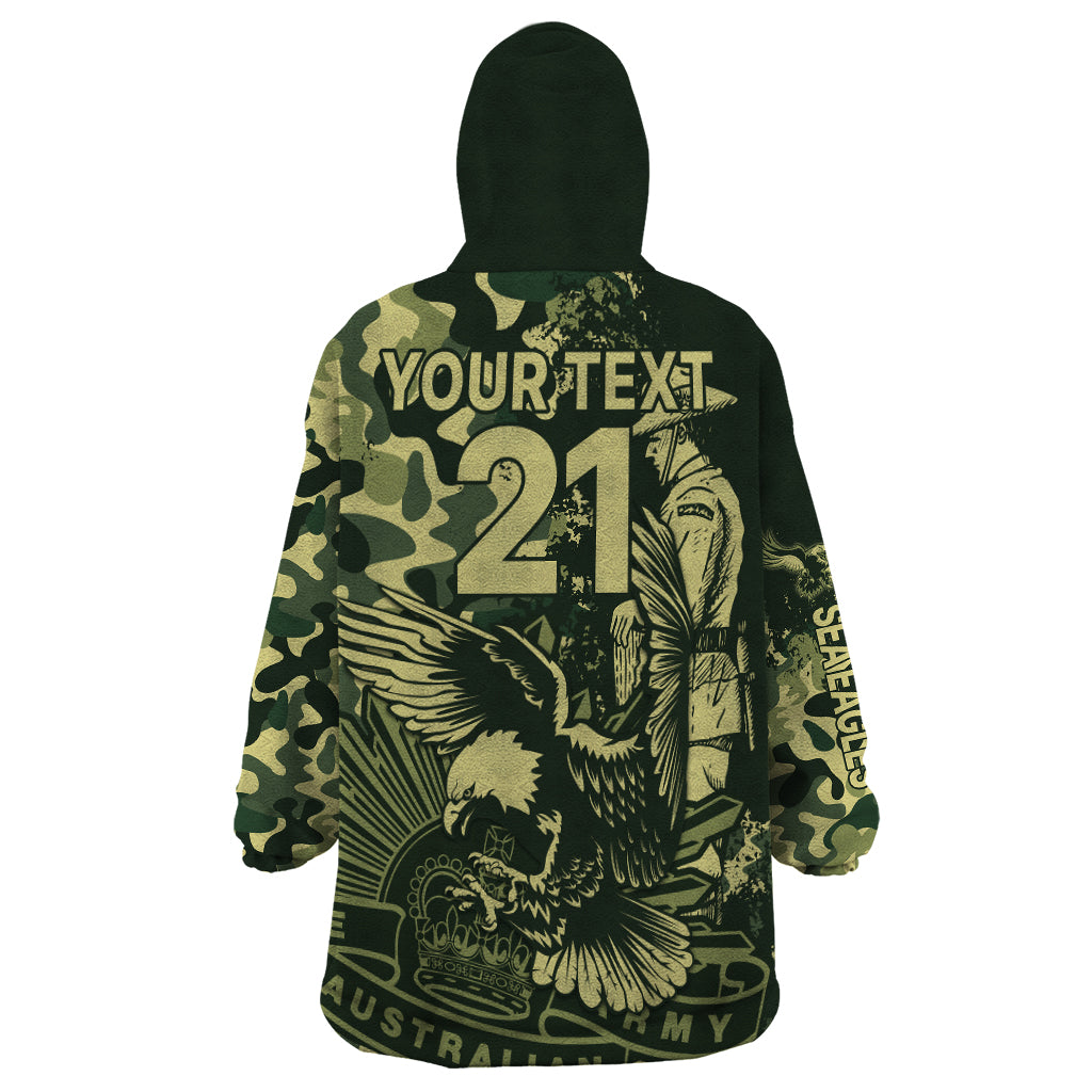 (Custom Text And Number) NRL ANZAC 2023 Sea Eagles Wearable Blanket Hoodie Camouflage - Vibe Hoodie Shop