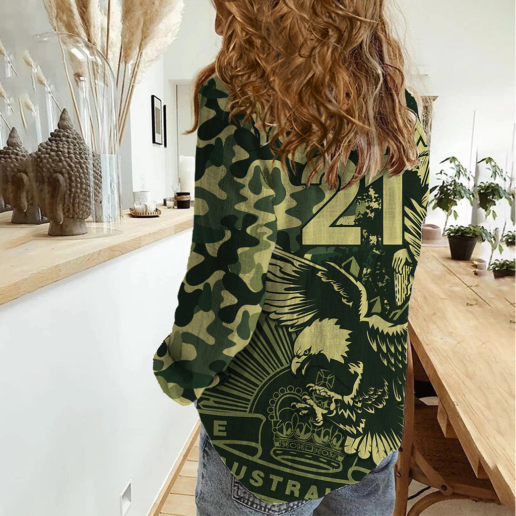 (Custom Text And Number) NRL ANZAC 2023 Sea Eagles Women Casual Shirt Camouflage - Vibe Hoodie Shop