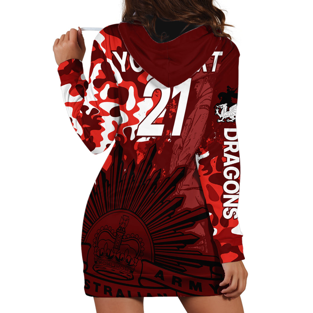 (Custom Text And Number) NRL ANZAC 2023 St Dragons Hoodie Dress Camouflage - Vibe Hoodie Shop