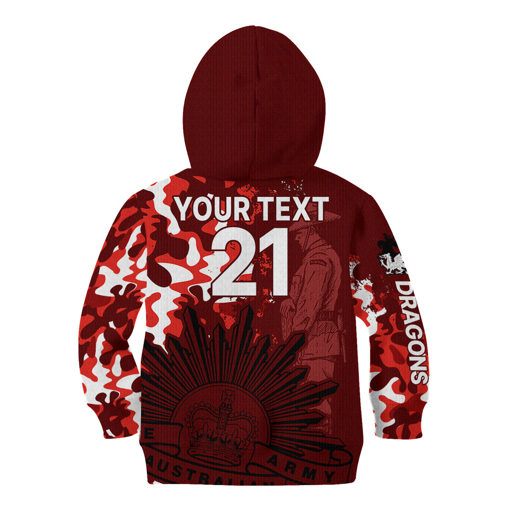 (Custom Text And Number) NRL ANZAC 2023 St Dragons Kid Hoodie Camouflage - Vibe Hoodie Shop