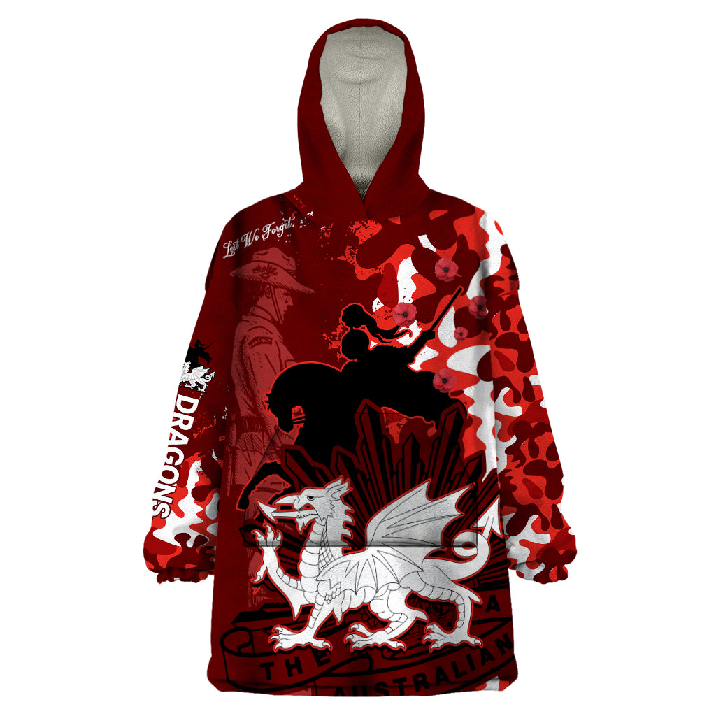 (Custom Text And Number) NRL ANZAC 2023 St Dragons Wearable Blanket Hoodie Camouflage - Vibe Hoodie Shop