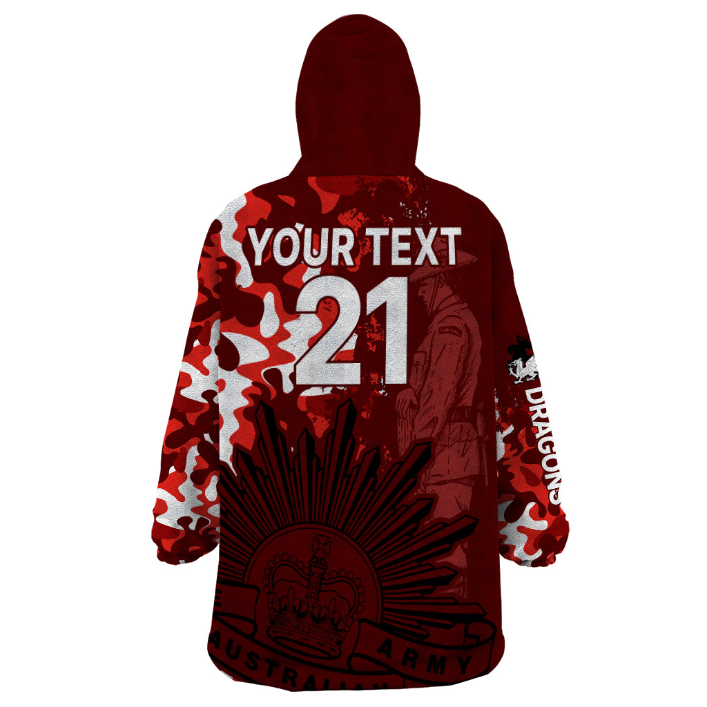 (Custom Text And Number) NRL ANZAC 2023 St Dragons Wearable Blanket Hoodie Camouflage - Vibe Hoodie Shop