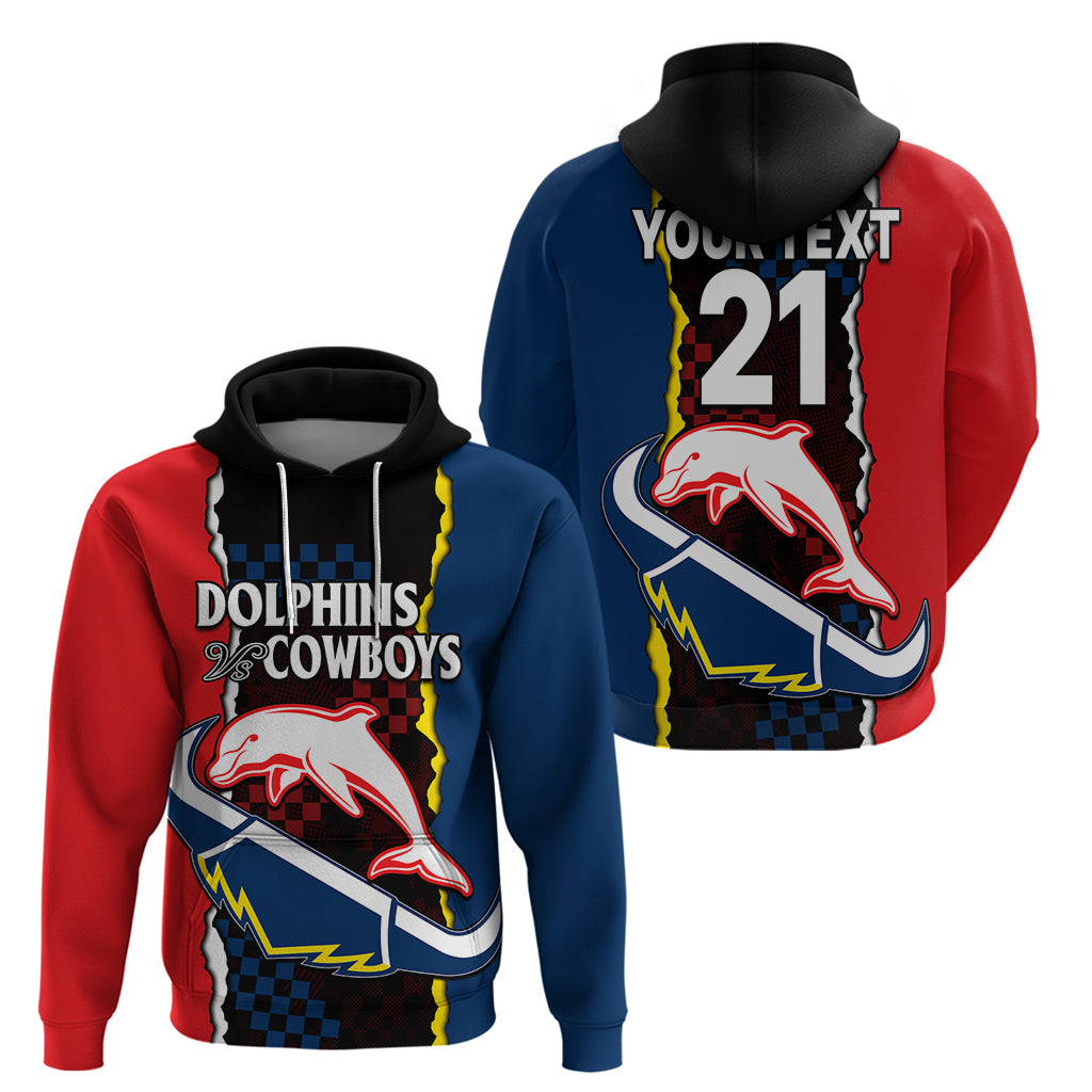 (Custom Text And Number) NRL Combine Dolphins and Cowboys Hoodie LT9 - Vibe Hoodie Shop