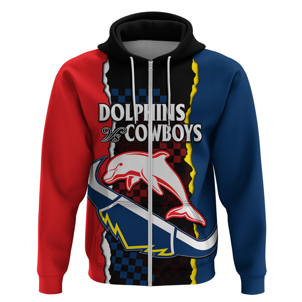 (Custom Text And Number) NRL Combine Dolphins and Cowboys Hoodie LT9 - Vibe Hoodie Shop