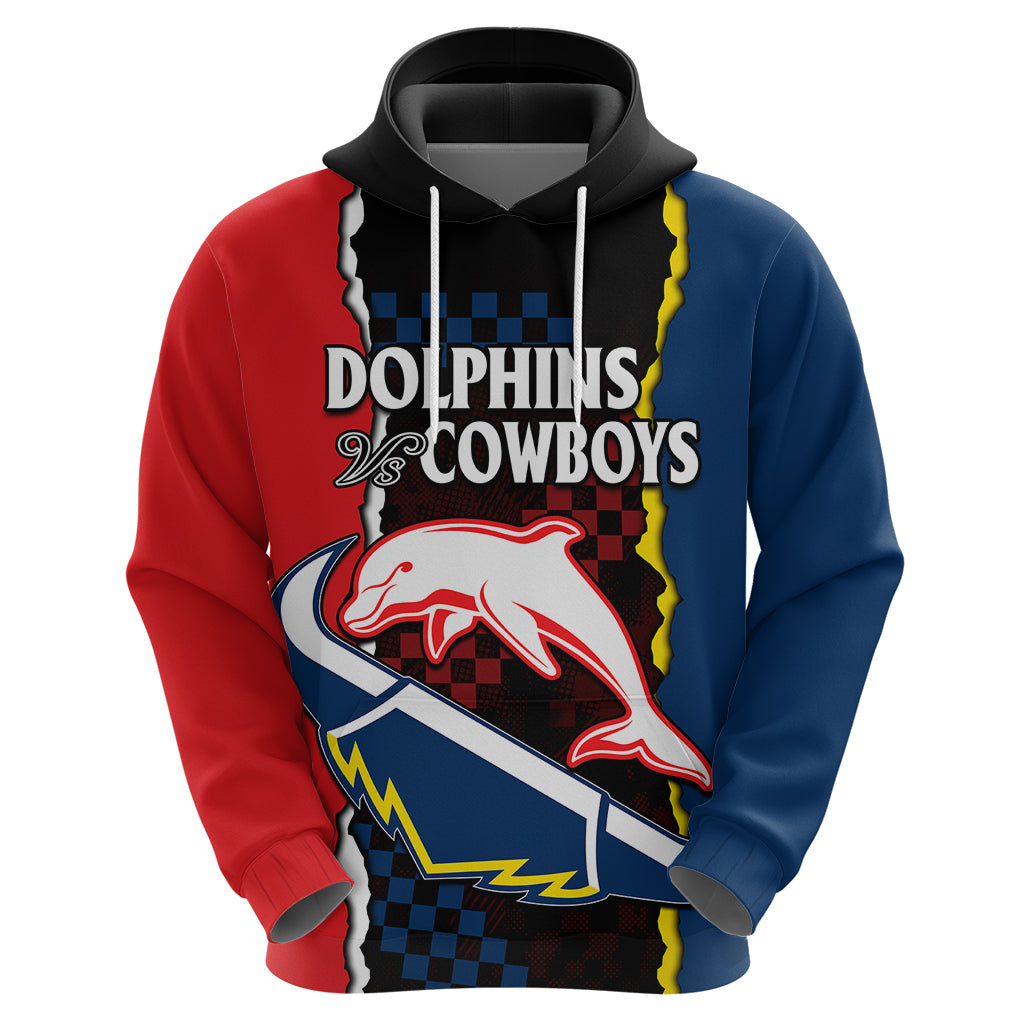 (Custom Text And Number) NRL Combine Dolphins and Cowboys Hoodie LT9 - Vibe Hoodie Shop