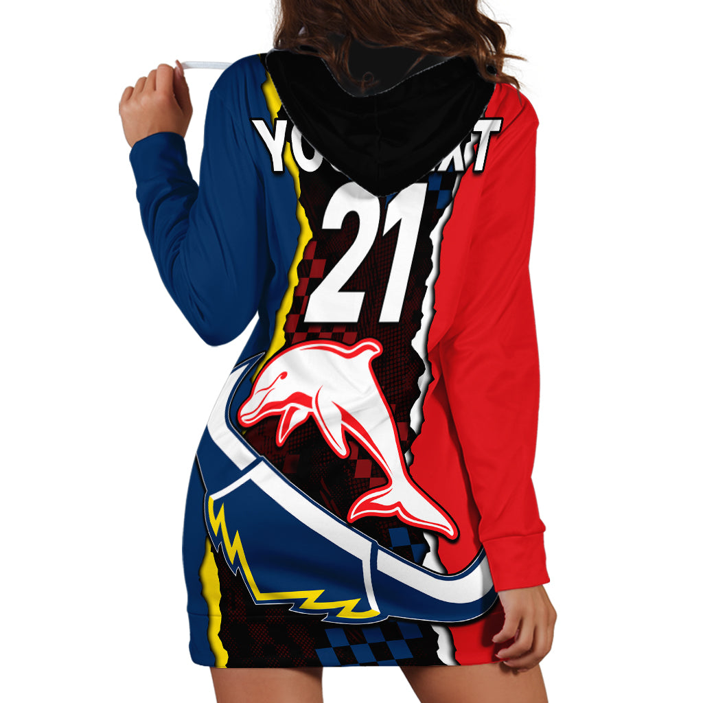 (Custom Text And Number) NRL Combine Dolphins and Cowboys Hoodie Dress - Vibe Hoodie Shop