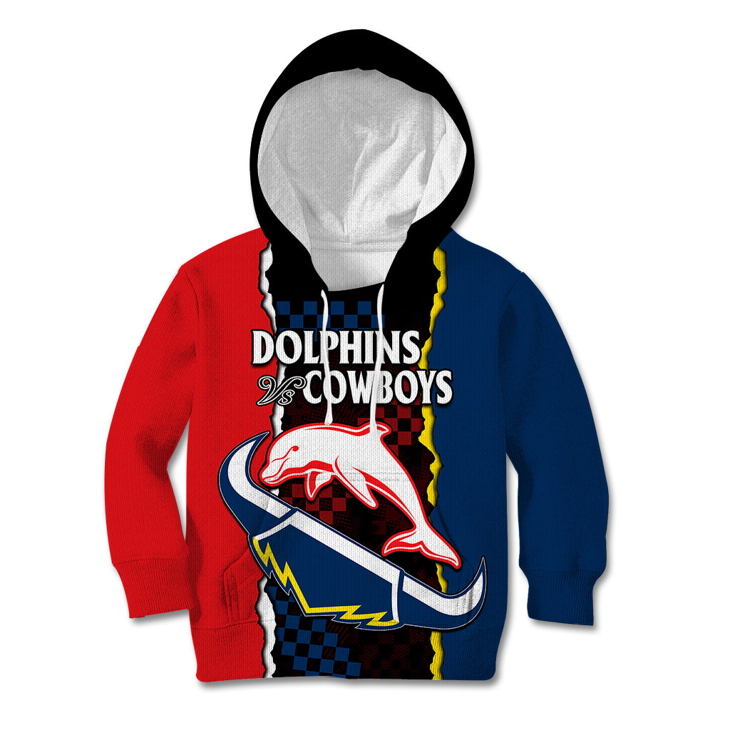 (Custom Text And Number) NRL Combine Dolphins and Cowboys Kid Hoodie - Vibe Hoodie Shop