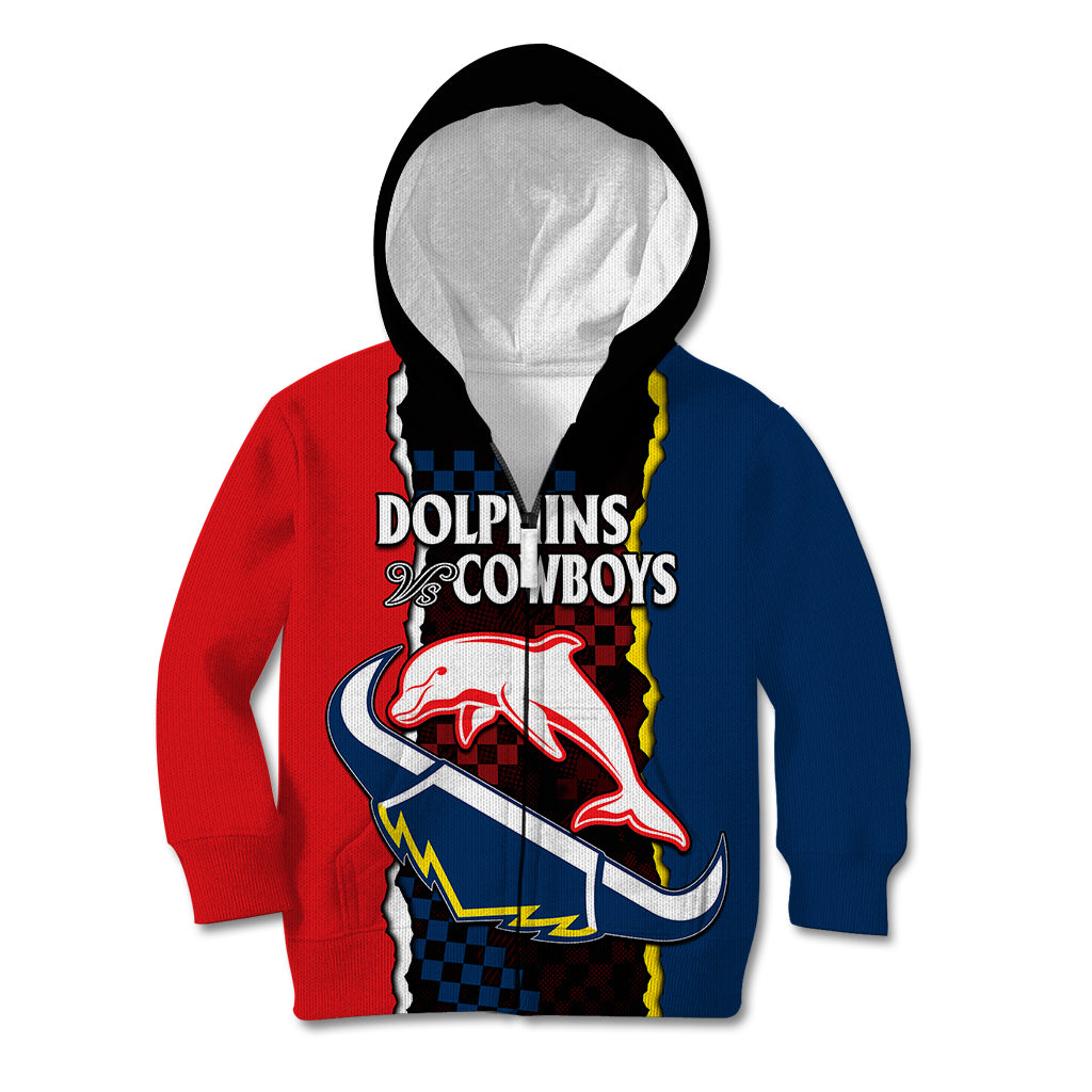 (Custom Text And Number) NRL Combine Dolphins and Cowboys Kid Hoodie - Vibe Hoodie Shop