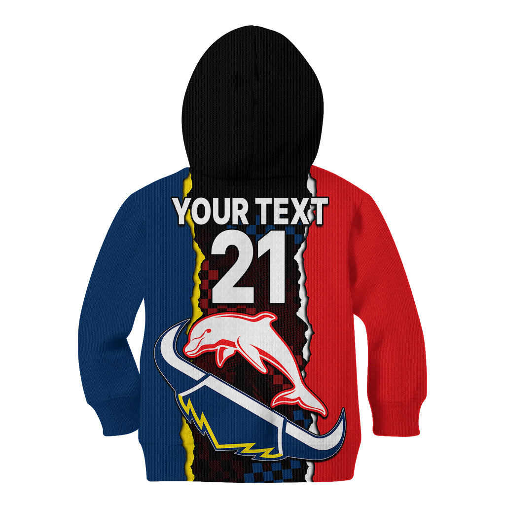 (Custom Text And Number) NRL Combine Dolphins and Cowboys Kid Hoodie - Vibe Hoodie Shop