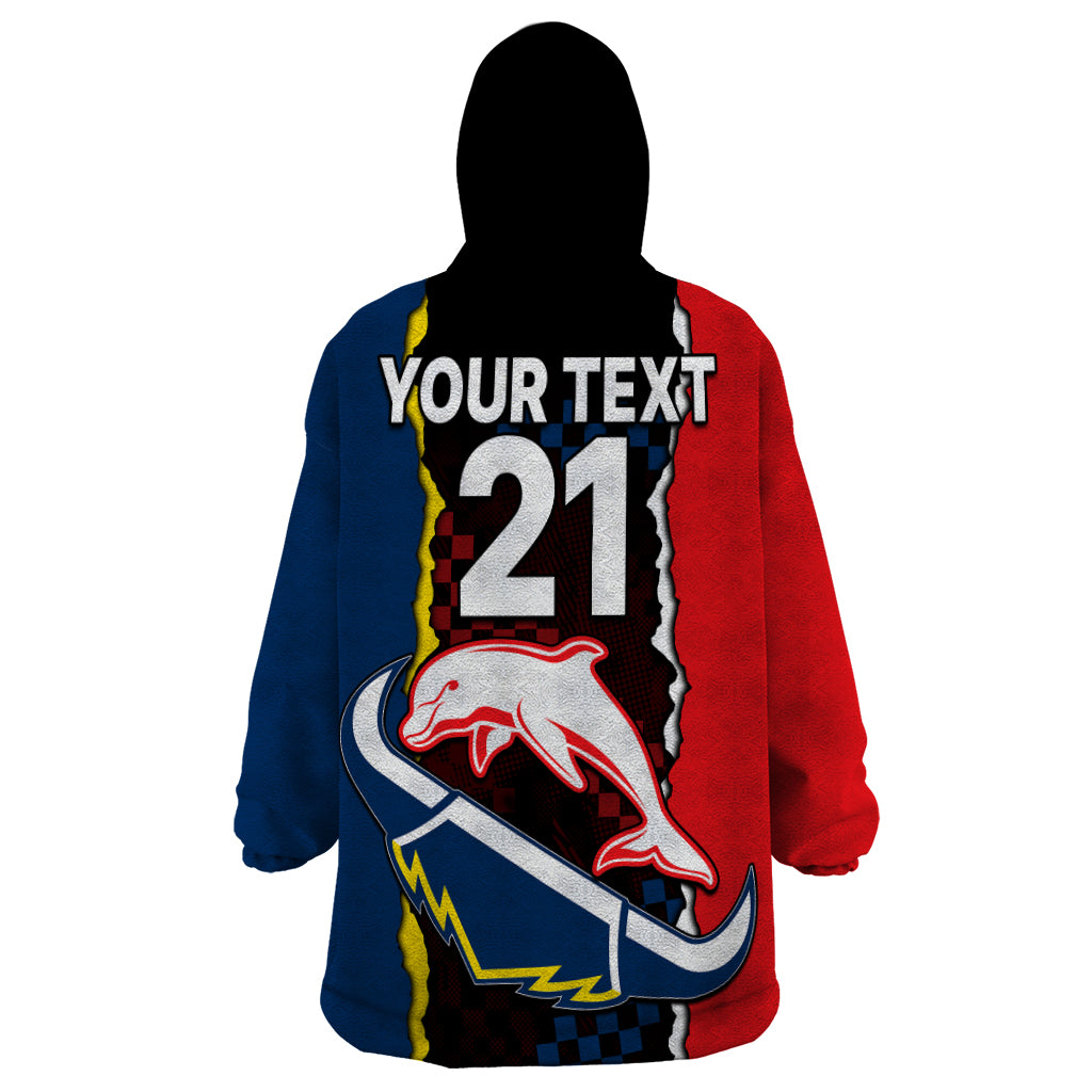 (Custom Text And Number) NRL Combine Dolphins and Cowboys Wearable Blanket Hoodie - Vibe Hoodie Shop