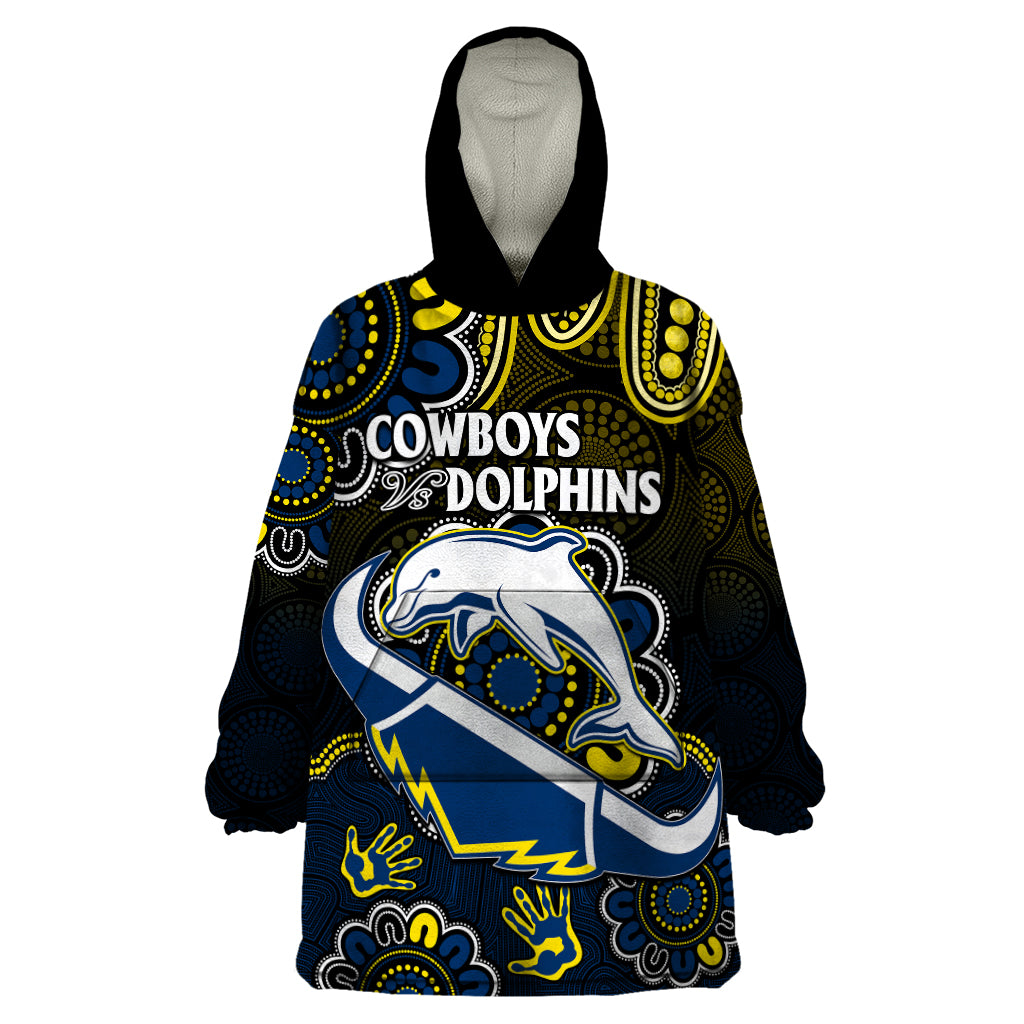 NRL Combine Dolphins and Cowboys Wearable Blanket Hoodie Aboriginal - Vibe Hoodie Shop