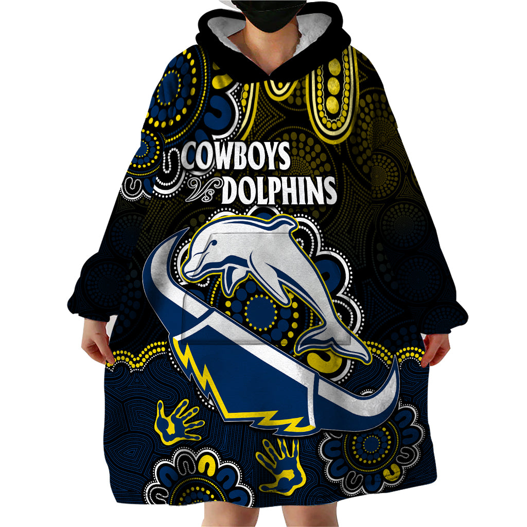 NRL Combine Dolphins and Cowboys Wearable Blanket Hoodie Aboriginal - Vibe Hoodie Shop