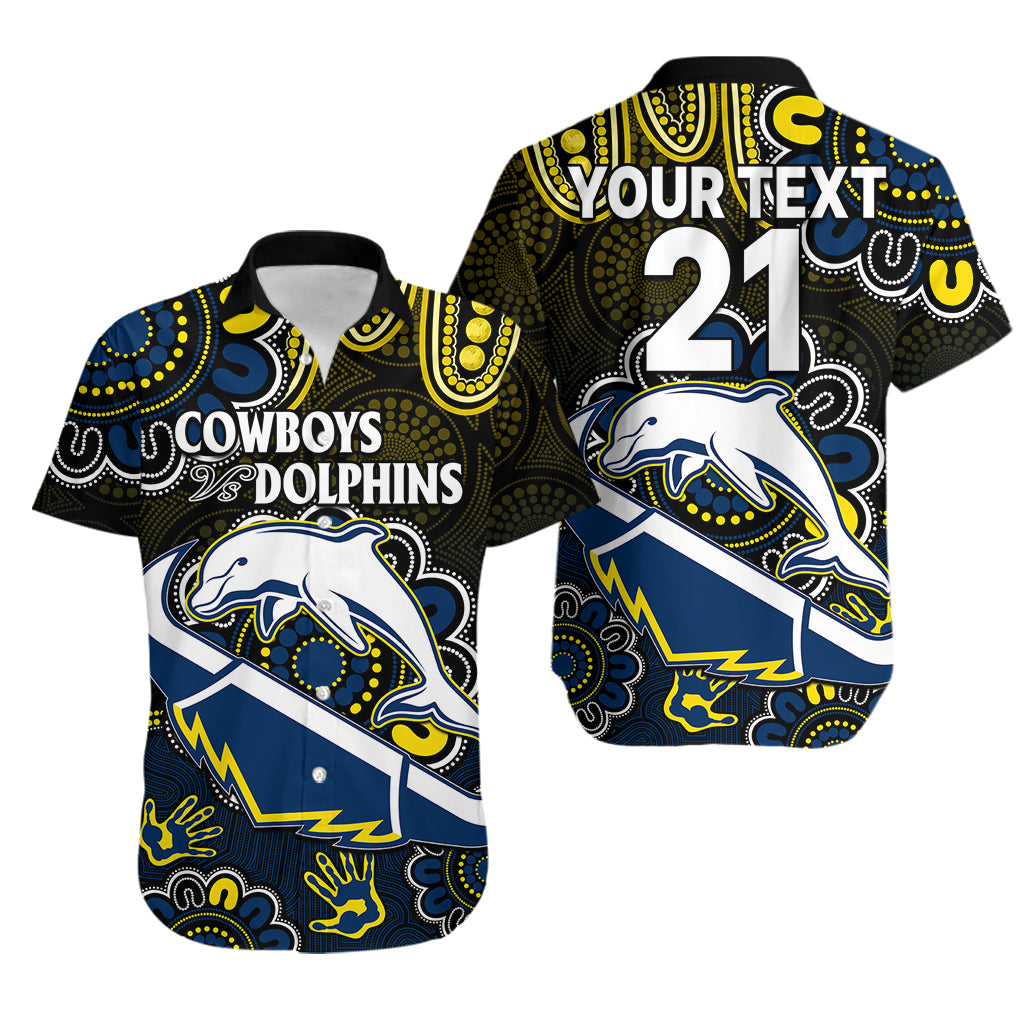 (Custom Text And Number) NRL Combine Dolphins and Cowboys Hawaiian Shirt Aboriginal - Vibe Hoodie Shop