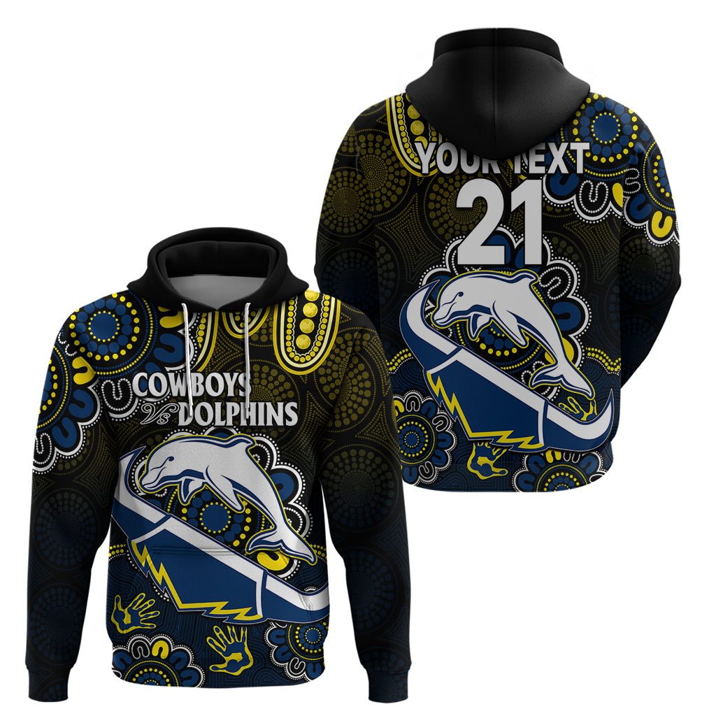 (Custom Text And Number) NRL Combine Dolphins and Cowboys Hoodie Aboriginal LT9 - Vibe Hoodie Shop