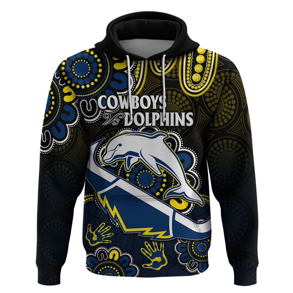 (Custom Text And Number) NRL Combine Dolphins and Cowboys Hoodie Aboriginal LT9 - Vibe Hoodie Shop