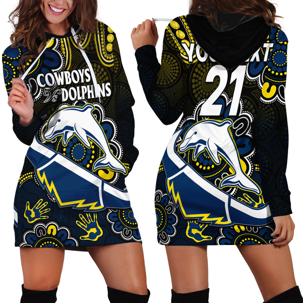 (Custom Text And Number) NRL Combine Dolphins and Cowboys Hoodie Dress Aboriginal - Vibe Hoodie Shop