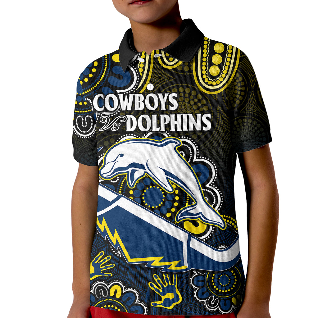 (Custom Text And Number) NRL Combine Dolphins and Cowboys Kid Polo Shirt Aboriginal - Vibe Hoodie Shop