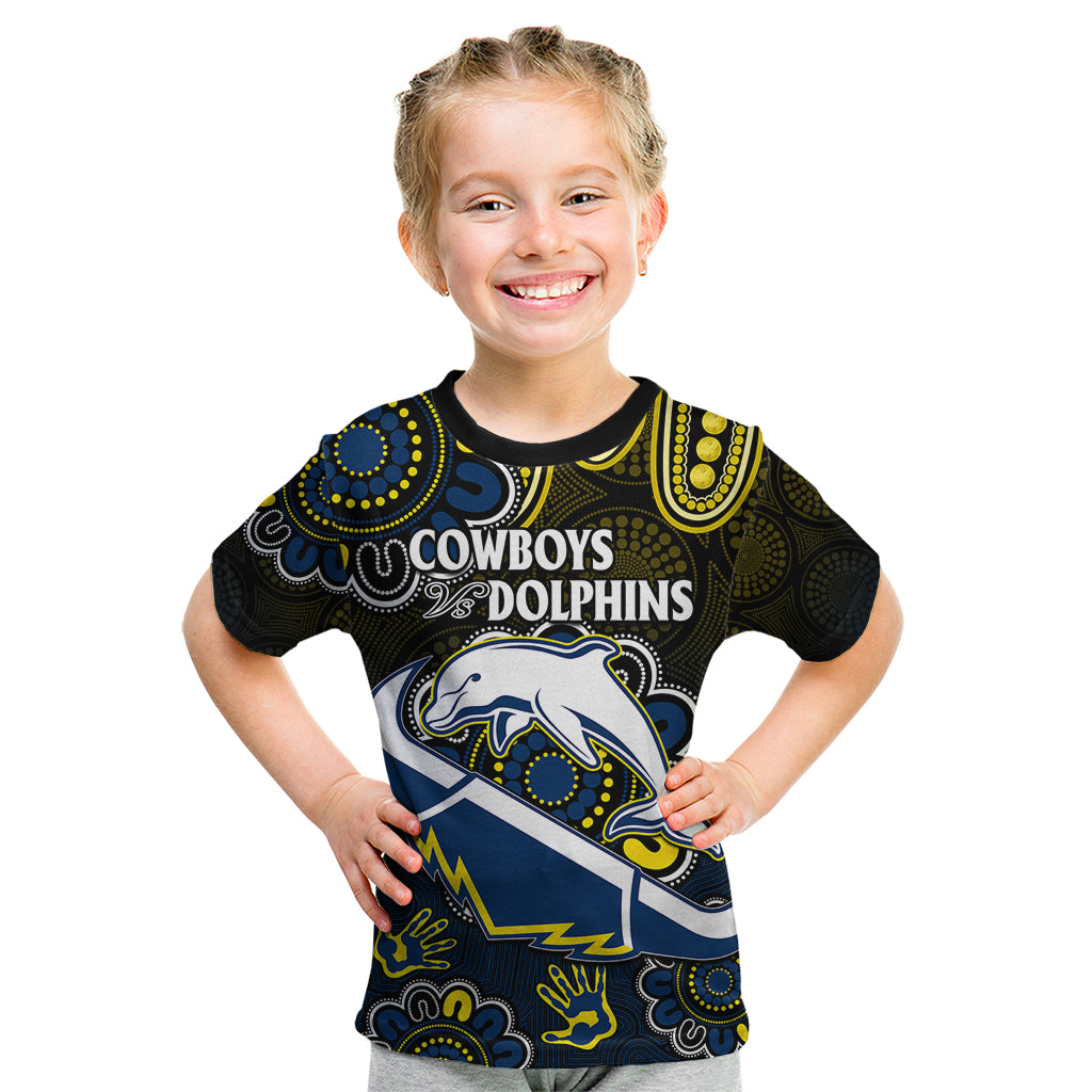 (Custom Text And Number) NRL Combine Dolphins and Cowboys Kid T Shirt Aboriginal - Vibe Hoodie Shop