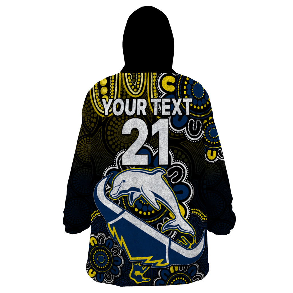 (Custom Text And Number) NRL Combine Dolphins and Cowboys Wearable Blanket Hoodie Aboriginal - Vibe Hoodie Shop