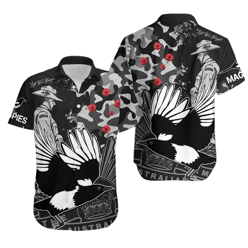 AFL ANZAC 2023 Magpies Hawaiian Shirt Camouflage - Vibe Hoodie Shop