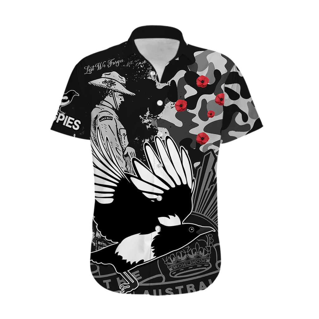 AFL ANZAC 2023 Magpies Hawaiian Shirt Camouflage - Vibe Hoodie Shop