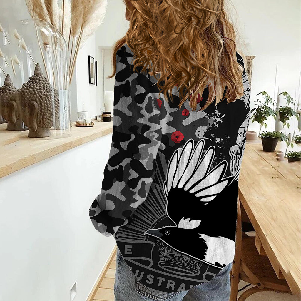 AFL ANZAC 2023 Magpies Women Casual Shirt Camouflage - Vibe Hoodie Shop