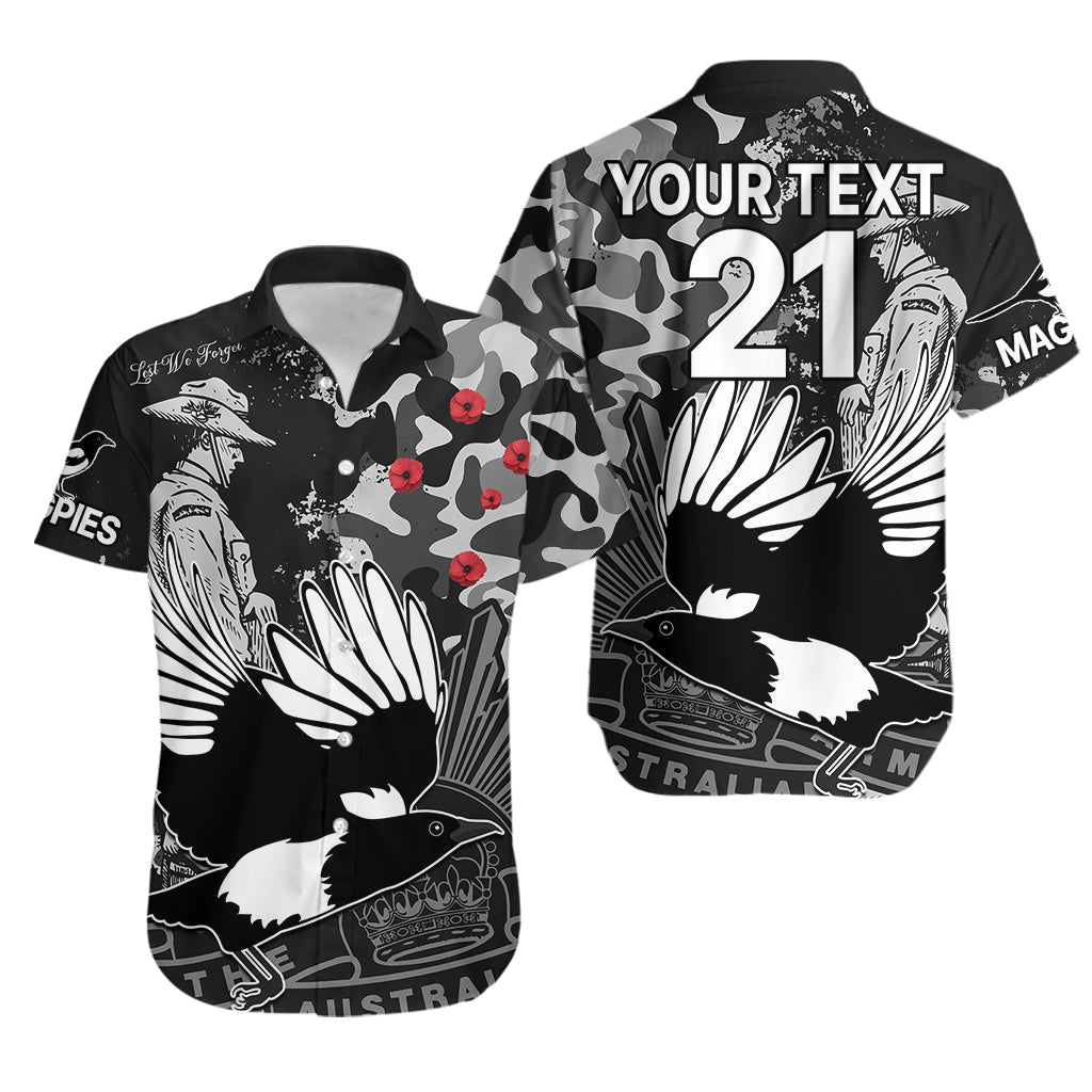 (Custom Text And Number) AFL ANZAC 2023 Magpies Hawaiian Shirt Camouflage - Vibe Hoodie Shop