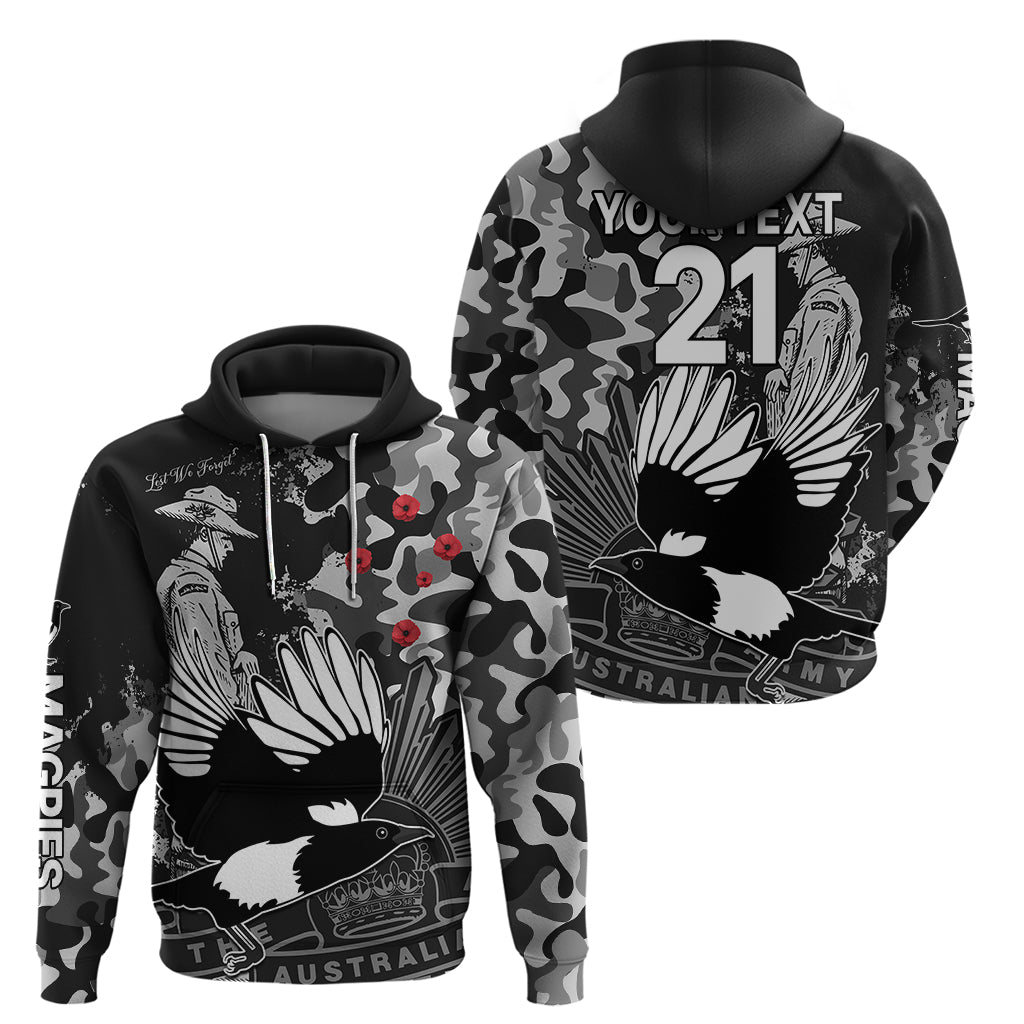 (Custom Text And Number) AFL ANZAC 2023 Magpies Hoodie Camouflage LT9 - Vibe Hoodie Shop