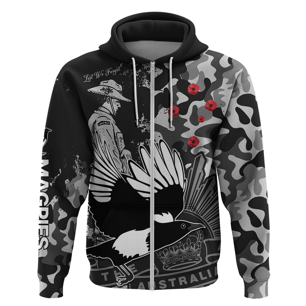 (Custom Text And Number) AFL ANZAC 2023 Magpies Hoodie Camouflage LT9 - Vibe Hoodie Shop