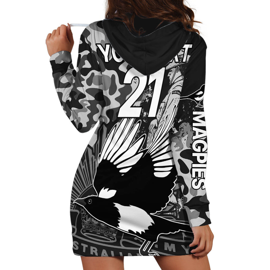 (Custom Text And Number) AFL ANZAC 2023 Magpies Hoodie Dress Camouflage - Vibe Hoodie Shop