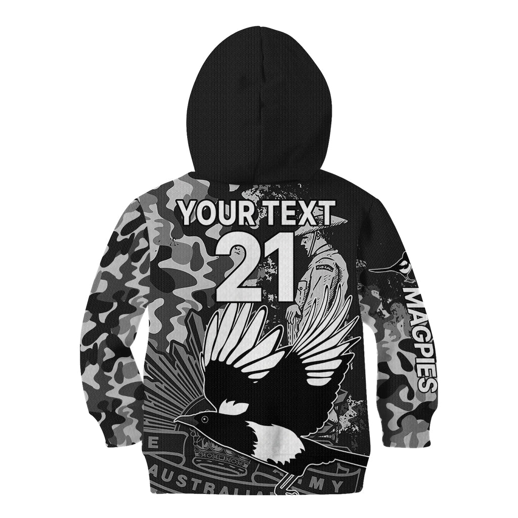 (Custom Text And Number) AFL ANZAC 2023 Magpies Kid Hoodie Camouflage - Vibe Hoodie Shop