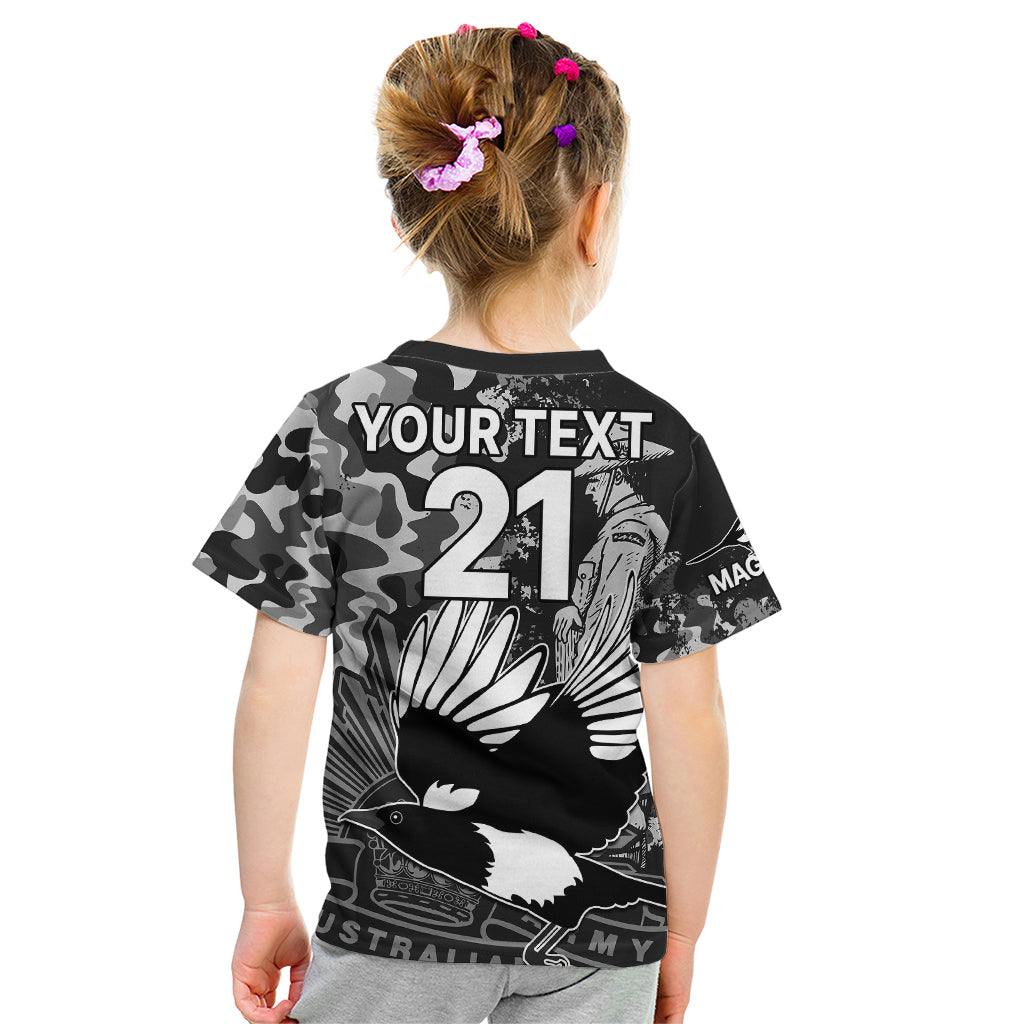 (Custom Text And Number) AFL ANZAC 2023 Magpies Kid T Shirt Camouflage - Vibe Hoodie Shop